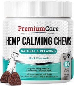 PREMIUM CARE Hemp Calming Chews for Dogs, 9.3 oz (264g), Duck Flavor, Calming Treats for Dogs, Dog Calming Chews, Dog Anxiety Chews, Anti Anxiety Relief, Valerian Root, L-Tryptophan, 120 Soft Chews