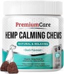 PREMIUM CARE Hemp Calming Chews for Dogs, 9.3 oz (264g), Duck Flavor, Calming Treats for Dogs, Dog Calming Chews, Dog Anxiety Chews, Anti Anxiety Relief, Valerian Root, L-Tryptophan, 120 Soft Chews