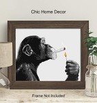 Chimp Smoking Marijuana - Dope Posters Wall Art - Weed Smoking Chimp - Dorm Room Decor - Pothead Cannabis Gifts - Stoner Room Decor - Ganja Chimp Smoking Blunt - 8x10 Poster Art Prints