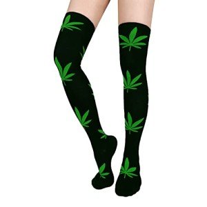 Benefeet Sox Black Thigh High Socks for Women Funny Green Leaves Thigh Highs Girls Cute Kawaii Clovers Long Socks Novelty Over the Knee Socks Crazy Halloween Stockings Party Athletic Christmas Gifts