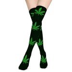 Benefeet Sox Black Thigh High Socks for Women Funny Green Leaves Thigh Highs Girls Cute Kawaii Clovers Long Socks Novelty Over the Knee Socks Crazy Halloween Stockings Party Athletic Christmas Gifts