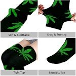 Benefeet Sox Black Thigh High Socks for Women Funny Green Leaves Thigh Highs Girls Cute Kawaii Clovers Long Socks Novelty Over the Knee Socks Crazy Halloween Stockings Party Athletic Christmas Gifts