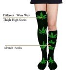 Benefeet Sox Black Thigh High Socks for Women Funny Green Leaves Thigh Highs Girls Cute Kawaii Clovers Long Socks Novelty Over the Knee Socks Crazy Halloween Stockings Party Athletic Christmas Gifts