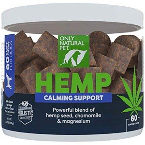 Only Natural Pet - Natural Hemp Soft Chew Bites for Dog Stress & Anxiety Relief - L-Theanine, Chamomile & Lemon Balm - Hemp Oil Calming Chews for Dogs - 60 Count