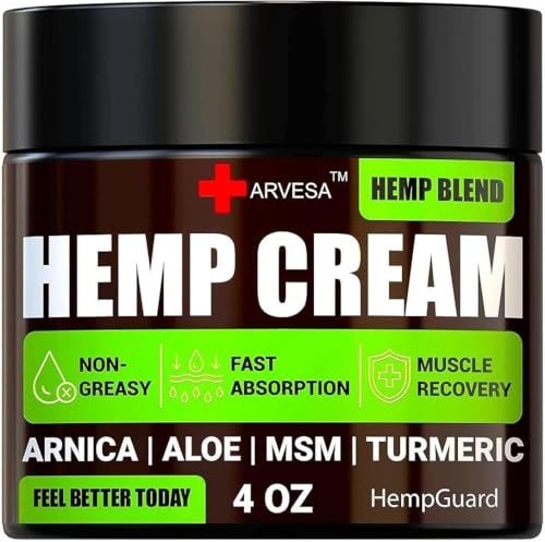 Natural Hemp Cream - Maximum Strength - Gel with MSM, Arnica, Aloe, Turmeric, Emu Oil - Lotion for Muscles, Joints, Back, Foot, Knees, Neck, Fingers, Elbows - High Strength Hemp Oil Extract - 4 fl oz