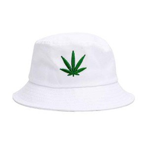 INOGIH Reversible Bucket-Hat Marijuana-Cannabis Weed Foldble Fisherman Hat Packable (White)