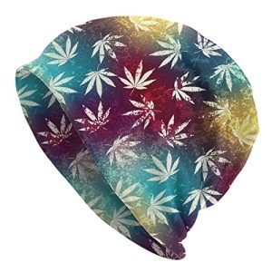 Tie Dye Marijuana Cannabis Weed Leaves Leaf White Colorful Knit Hat Slouchy Skull Cap Beanie Hat for Men Women Gifts