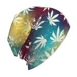 Tie Dye Marijuana Cannabis Weed Leaves Leaf White Colorful Knit Hat Slouchy Skull Cap Beanie Hat for Men Women Gifts