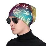 Tie Dye Marijuana Cannabis Weed Leaves Leaf White Colorful Knit Hat Slouchy Skull Cap Beanie Hat for Men Women Gifts