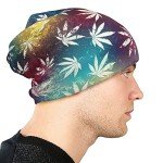 Tie Dye Marijuana Cannabis Weed Leaves Leaf White Colorful Knit Hat Slouchy Skull Cap Beanie Hat for Men Women Gifts