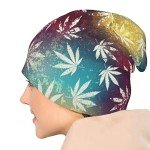 Tie Dye Marijuana Cannabis Weed Leaves Leaf White Colorful Knit Hat Slouchy Skull Cap Beanie Hat for Men Women Gifts