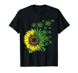 Cannabis Weed Leaf Sunflower Women Marijuana Pot Smoker T-Shirt