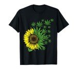 Cannabis Weed Leaf Sunflower Women Marijuana Pot Smoker T-Shirt