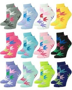 Gelante 12-Pair Women's Ankle Socks, Colorful Comfortable Lightweight Breathable Athletic 6009 Marijuana Leaf