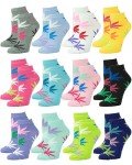 Gelante 12-Pair Women's Ankle Socks, Colorful Comfortable Lightweight Breathable Athletic 6009 Marijuana Leaf