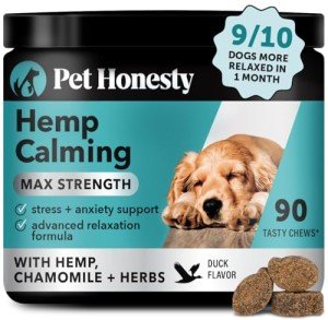 Pet Honesty Natural Hemp Calming Chews for Dogs Maximum Strength - Hemp & Melatonin Dog Anxiety Relief - Calming Aid Supplement with Valerian Root - Stress, Separation & Thunder Support - (Duck 90 Ct)