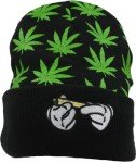 Marijuana Weed Cuff Beanie-Hat - Knit Winter Hat for Women Men Rolling-Up Skully Cap (US, Alpha, Medium, Green)
