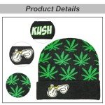 Marijuana Weed Cuff Beanie-Hat - Knit Winter Hat for Women Men Rolling-Up Skully Cap (US, Alpha, Medium, Green)