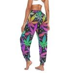 Aflyko Women Dance Pants Marijuana Neon Rainbow Star Baggy Trousers Yoga Hip Hop Loose Fit Sweatpants Breathable Lounge Workout Harem Pants, M