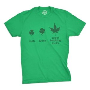 Mens Super Freaking Lucky T Shirt Funny Pot Marijuana Tee for Saint Patricks Day Funny T Shirts Saint Patrick's Day Apparel for Men Cool 420 T Shirt Green - L