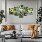 Marijuana Wall Art Cannabis Leaves Wall Decor Painting Marijuana Leaf Picture Printed Canvas Plant Poster Painted Framed Living Room Decoration Ready to Hang 5 Piece(60''Wx32''H)