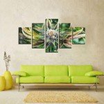 Marijuana Wall Art Cannabis Leaves Wall Decor Painting Marijuana Leaf Picture Printed Canvas Plant Poster Painted Framed Living Room Decoration Ready to Hang 5 Piece(60''Wx32''H)