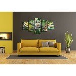 Marijuana Wall Art Cannabis Leaves Wall Decor Painting Marijuana Leaf Picture Printed Canvas Plant Poster Painted Framed Living Room Decoration Ready to Hang 5 Piece(60''Wx32''H)
