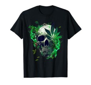 Marijuana Skull Smoke Weed Cannabis 420 Pot Leaf Sugar Skull T-Shirt