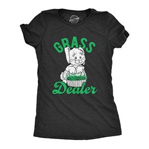 Womens Grass Dealer Tshirt Funny Easter Bunny Basket Holdiay Novelty Tee Funny T Shirts Easter Tops for Women Cool 420 T Shirt Women's Novelty Tees Black - M