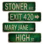 Booda Brand Stoner Avenue Street Sign 4 Signs of Exit 420 /High St/Mary Jane Lane/Stoner Ave for Room Decor, Duplex Printed Trippy Room Decor for Stoner, Vintage Rustic Retro Garage Decor Sign