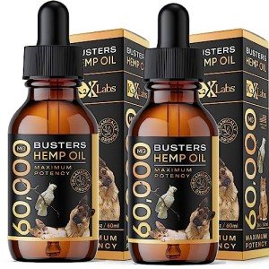 Buster's Organic Hemp Oil Large 60 Milliliters 2Pack 4Month Supply for Dogs Cats Max Potency Made in USA Omega Rich 3 6 and 9 Hip and Joint Health, Natural Relief, Calming