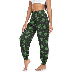 Green Leaves Marijuana Women's Cozy Yoga Joggers Pants Stylish Dance Sweatpants, L