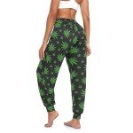 Green Leaves Marijuana Women's Cozy Yoga Joggers Pants Stylish Dance Sweatpants, L