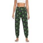 Green Leaves Marijuana Women's Cozy Yoga Joggers Pants Stylish Dance Sweatpants, L