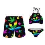KEIAHUAN Matching Swimsuit for Couples Multicolor Weed Pot Marijuana Leaf Bathing Suit Summer Beachwear Women 2 Piece Bikini Set Matching Swimwear-2XL