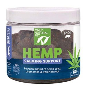 Only Natural Pet Calming Hemp Soft Chews - Relaxation Composure Sedative Tranquilizer Treats for Cat Stress Reduction w/Soothing Botanicals Supports Sleep Aid Quiet Travel Chill Vet Visit - 60 Count