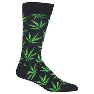 Hot Sox Mens Fun Conversation Starter Crew - 1 Pair Pack Cool Funny Pop Culture Gifts Casual Sock, Cannabis (Black), 6-12 US