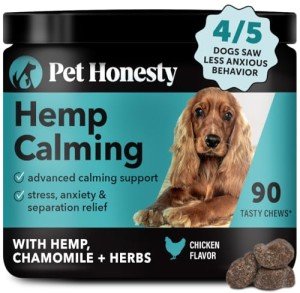 Pet Honesty Natural Hemp Calming Chews for Dogs - Dog Anxiety Relief - Calming Aid Supplement with Valerian Root, Chamomile, + Magnesium - Stress, Separation & Thunder Support - (Chicken, 90 Count)