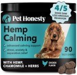 Pet Honesty Natural Hemp Calming Chews for Dogs - Dog Anxiety Relief - Calming Aid Supplement with Valerian Root, Chamomile, + Magnesium - Stress, Separation & Thunder Support - (Chicken, 90 Count)