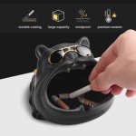 SOMGEM Outdoor Ashtray for Cigarette, Cool Ash Tray Sets for weed, Decorative Fancy Ashtrays of Black Bully Dog Design, Ceramic Desktop Ash Holder for Patio Home Office, Great Gift for Men Women
