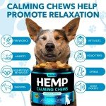 Hemp Calming Chews for Dogs with Anxiety and Stress - Anxiety Relief Chews for Storms, Fireworks, Thunder, Barking, Separation - Valerian, L-Tryptophan, Hemp Oil, Chamomile - 120 Dog Calming Treats