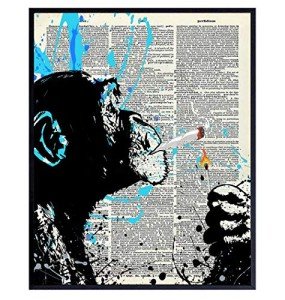 Weed Smoking Chimp - Dope Wall Art Decor - Marijuana Decor - Pothead Cannabis Gifts for Men - Dorm Room, Man Cave Artwork - Chimp Smoking Marijuana - Stoner Room Print - 8x10 Poster