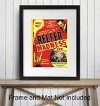 Reefer Madness - Dope Wall Art - Marijuana Decorations - Pothead Gifts - Weed Gifts - Cannabis, Stoner Room Decor Accessories - Ganja Wall Art for Men, Women - 8x10 Vintage Movie Poster