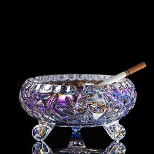 Glass Ashtray Crystal Cigar Ash Tray Sets for Cigarettes Outdoor Ashtrays for Patio Smokeless Aashtrays for Weed Cute Ashtray for Home Office Indoor Decoration (colourful, small)