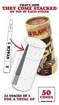 RAW Cones Classic 1-1/4 Size - 50 Pack - Slow Burning Pre Rolled Cones made of Paper with Tips & Packing Tubes Included