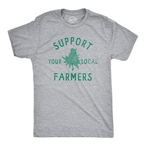 Mens Support Your Local Farmers T Shirt Funny 420 Weed Farm Tee for Guys Funny T Shirts 420 Apparel for Men Cool Sarcastic T Shirt Novelty Tees for Guys Light Grey L