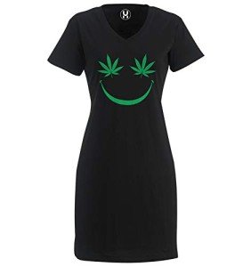 Haase Unlimited Marijuana Smile Face - Weed Pot Bud Smoke Ladies Dress (Black, XX-Large/XXX-Large)