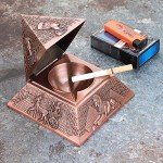 Hipiwe Windproof Metal Pyramid Ashtray - Vintage Egyptian Style Cigarette Ashtray Holder with Lid, Desktop Tobacco Ash Tray for Outdoor Indoor, Patio, Office, Home Decorative Art, Red Bronze