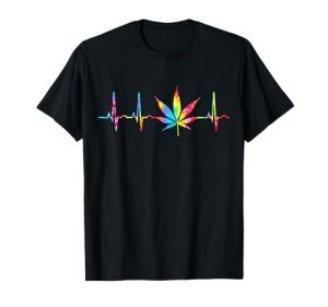 Weed Funny Cannabis Marijuana Leaf Heartbeat Stoner Tie Dye T-Shirt