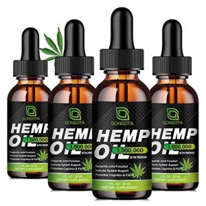 (4-Pack) High Potency Hemp Oil - 1,000,000 Maximum Strength - Helps Relaxation, Stress, Calming, Sleep - Organic Hemp Oil Extract - Vegan, Immunization Support, Non-GMO